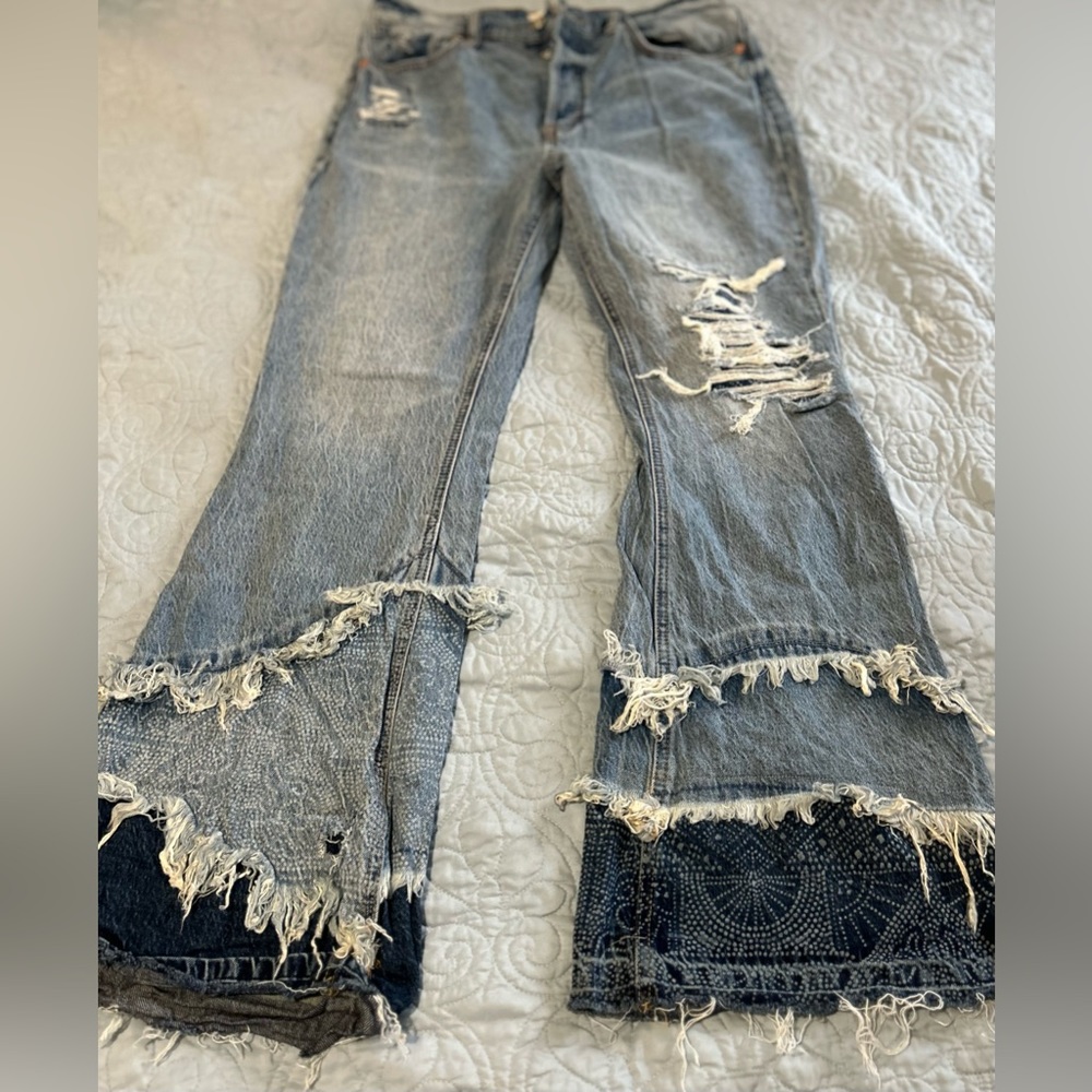 Free People Distressed Blue Boot Cut Jeans